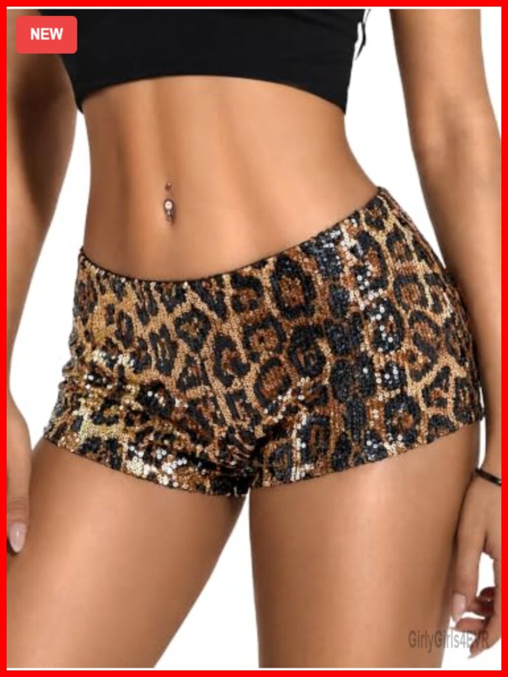 Leopard Print Sequin Micro Shorts Low Rise Bodycon Booty Shorts Stretchy Y2K